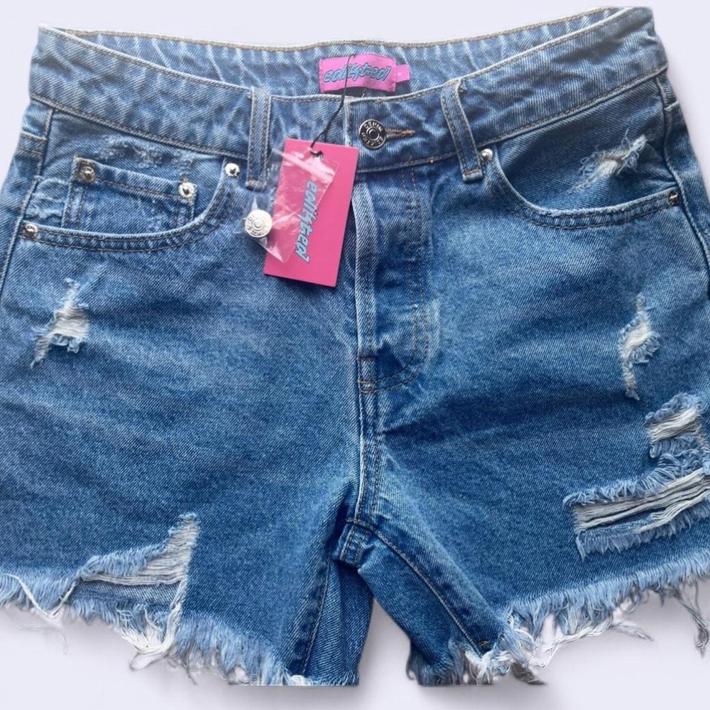 Edikted Blue Distressed Jean Shorts Trendy Summer Style